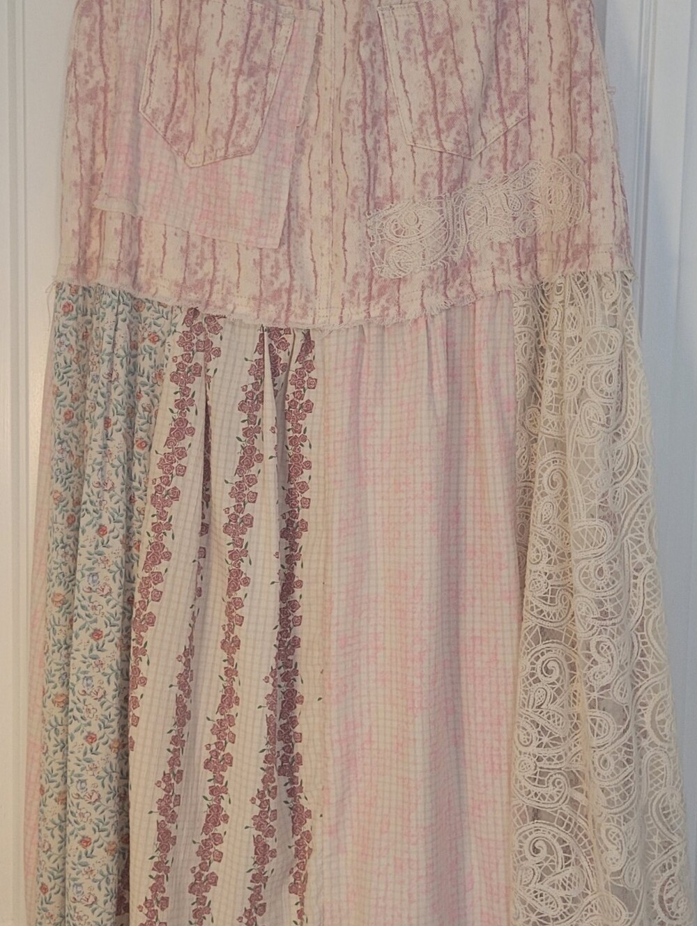POL Patchwork/Pieced Denim/Lace/Multi-Prints Maxi Skirt, NWOT, S,  CHIC & UNIQUE - Picture 11 of 14